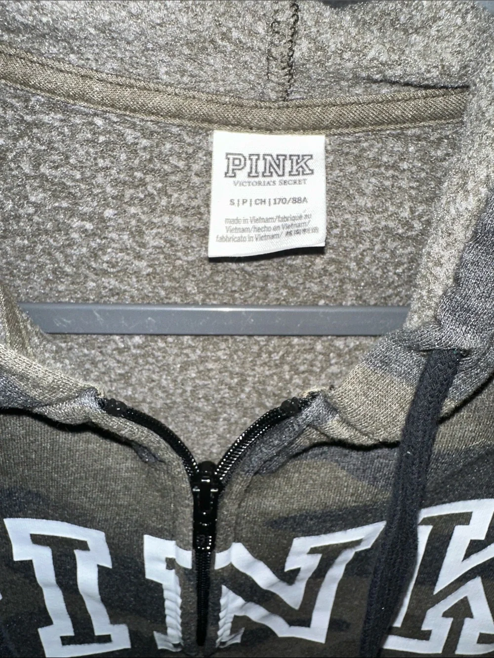 PINK Victoria's Secret Gray Camo Half-Zip Hoodie Sweatshirt